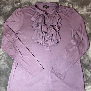 Talbots Womens Top Size S Purple Ruffle Front V-Neck Long Sleeve Jersey.